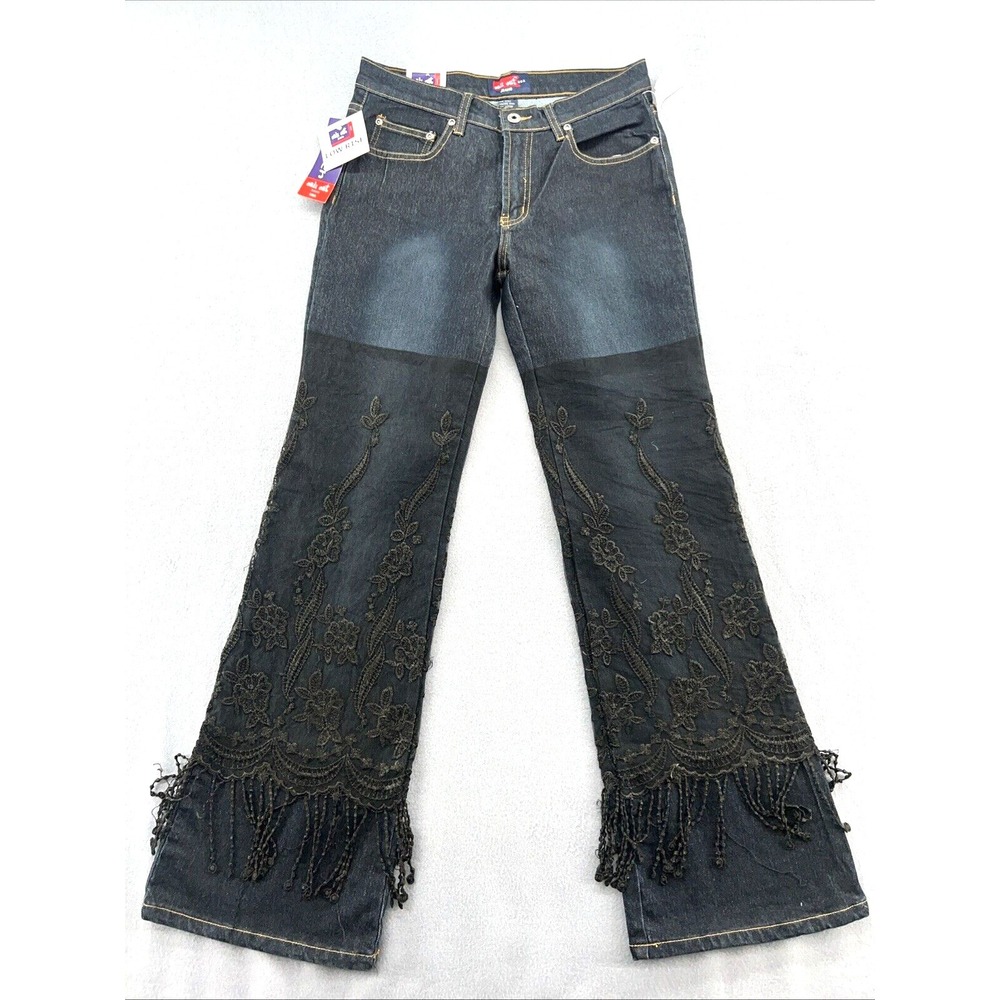 VTG Cali Cat Jeans Women's 11 Low Rise Dark Wash 90s Hippie Flare Stretch